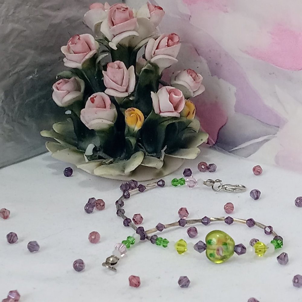 Olive Green And Purple Australin Crystal Tiny 4mm Beaded Bracelet